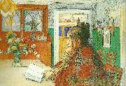 Carl Larsson karin laser-karin lasande-karin med rod schal oil on canvas